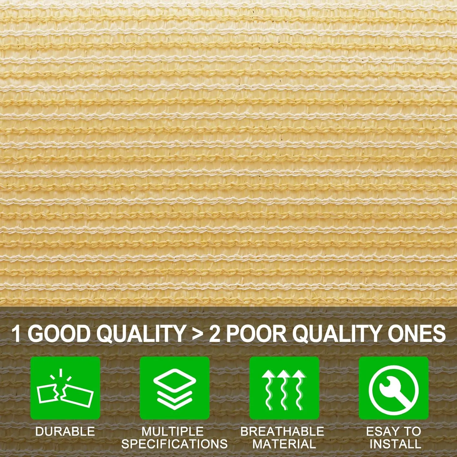 Shatex 90% Sun Shades for Patios 10x 20ft Shade Fabric Sun Shade Cloth Taped Edge with Grommets Sun-Block Mesh Shade for Pergola Cover Canopy Wheat, 12 Bungee Balls