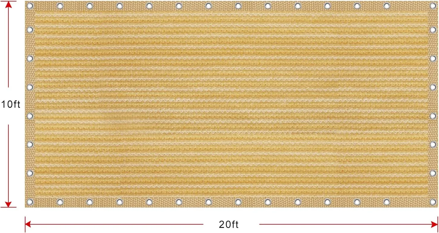 Shatex 90% Sun Shades for Patios 10x 20ft Shade Fabric Sun Shade Cloth Taped Edge with Grommets Sun-Block Mesh Shade for Pergola Cover Canopy Wheat, 12 Bungee Balls