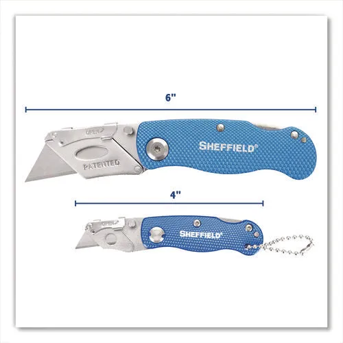 Sheffield Folding Lock Back Utility Knife Set, 1 Standard, 1 Mini, Blue
