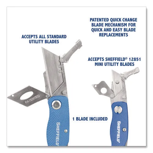 Sheffield Folding Lock Back Utility Knife Set, 1 Standard, 1 Mini, Blue