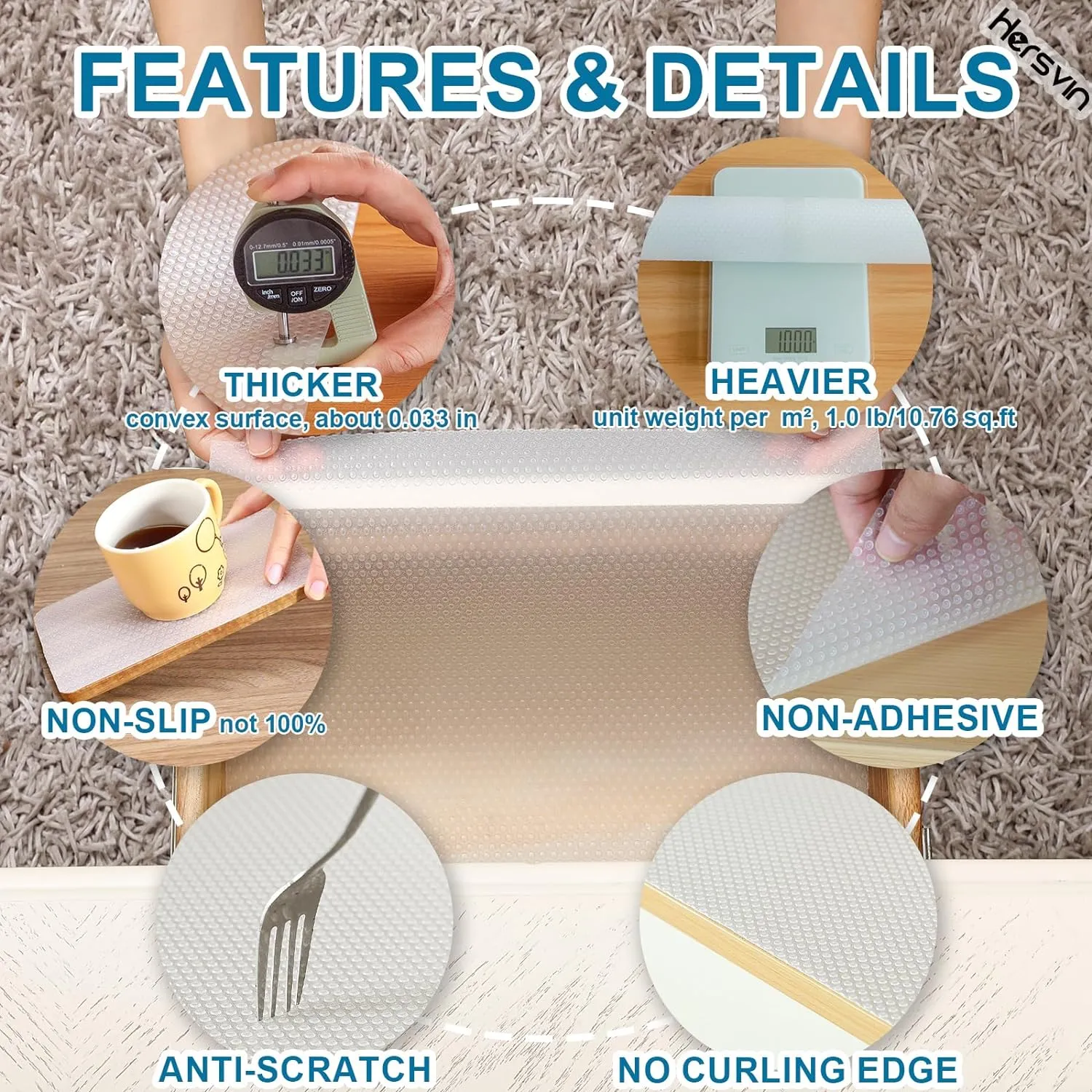 Shelf Liners, 16in x 20ft Kitchen Drawer Mats, Non-Adhesive EVA Cupboard Protector, Cabinet Lining, Refrigerator Liner (Clear Dot, 40.7x610cm)