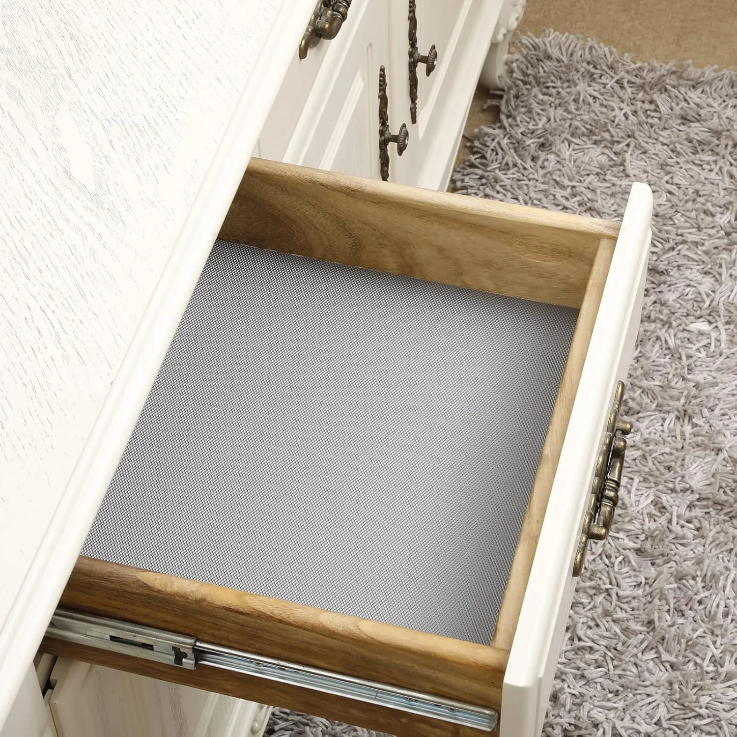 Shelf Liners, 23.6 in x16.4 ft EVA Non-Slip Drawer Mats Non-Adhesive Cupboard Pad Kitchen Cabinet Lining Fridge Cushion for Home Office (Gray/Diamond, 60x500cm)
