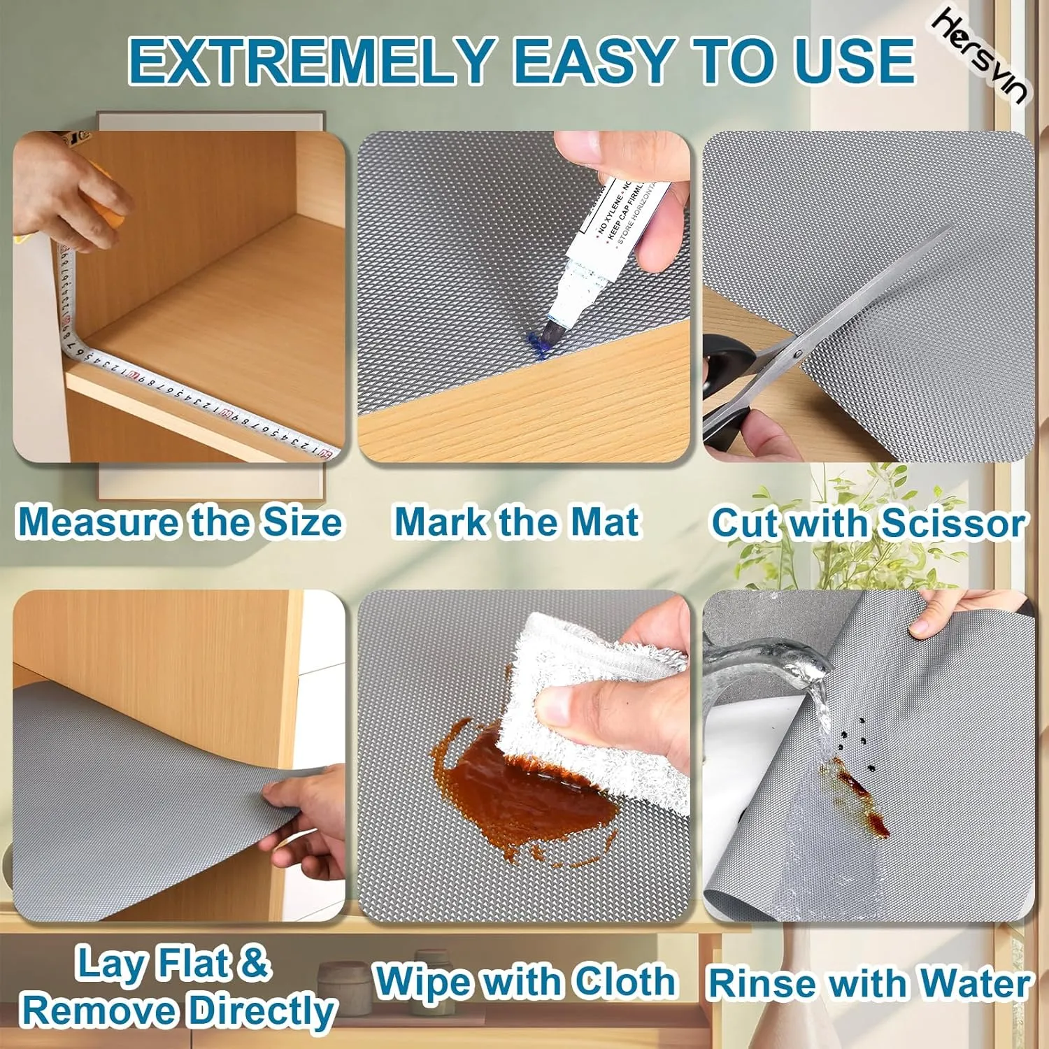 Shelf Liners, 23.6 in x16.4 ft EVA Non-Slip Drawer Mats Non-Adhesive Cupboard Pad Kitchen Cabinet Lining Fridge Cushion for Home Office (Gray/Diamond, 60x500cm)