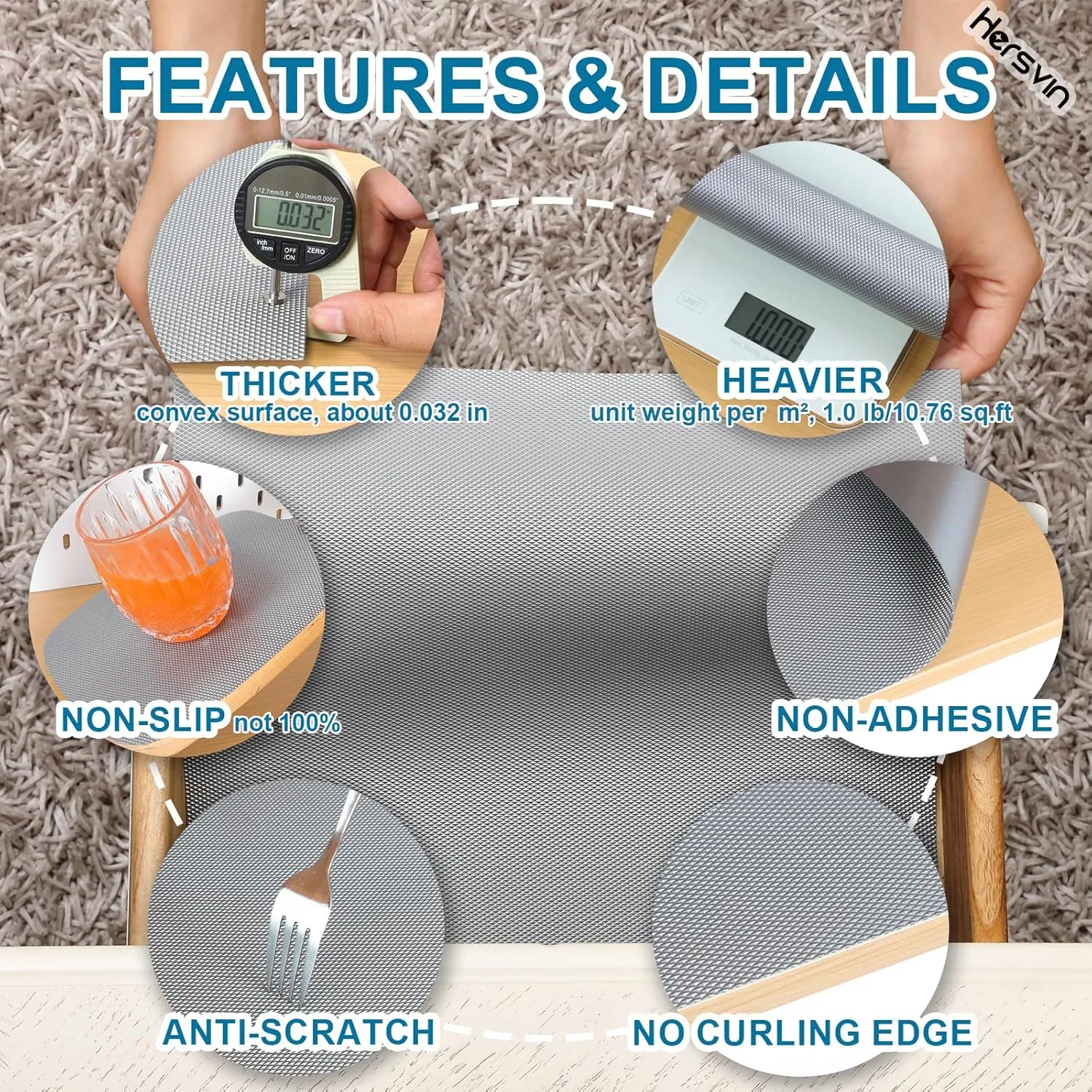 Shelf Liners, 23.6 in x16.4 ft EVA Non-Slip Drawer Mats Non-Adhesive Cupboard Pad Kitchen Cabinet Lining Fridge Cushion for Home Office (Gray/Diamond, 60x500cm)