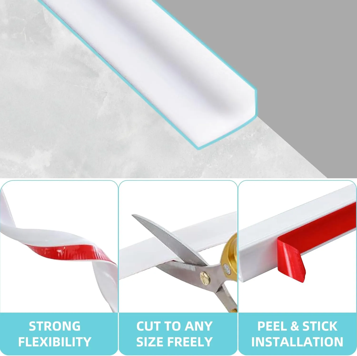 Shower Threshold Water Dam,Walk in Shower Water Guard, Shower Dam Water Barrier Bathroom Sink Splash for Dry And Wet Separation Caulk Seal Strip Edge Trim (98Inch, White)