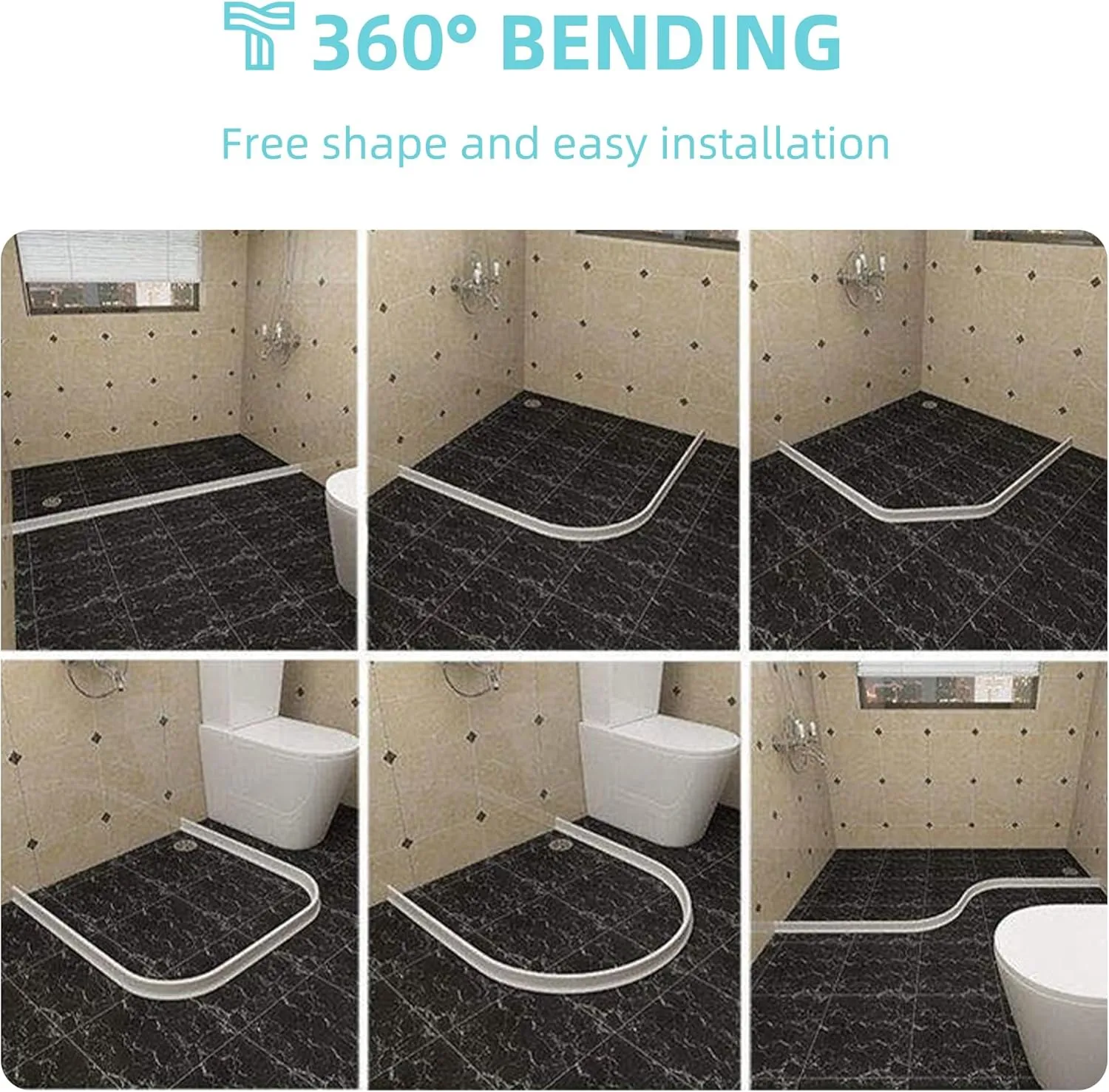 Shower Threshold Water Dam,Walk in Shower Water Guard, Shower Dam Water Barrier Bathroom Sink Splash for Dry And Wet Separation Caulk Seal Strip Edge Trim (98Inch, White)