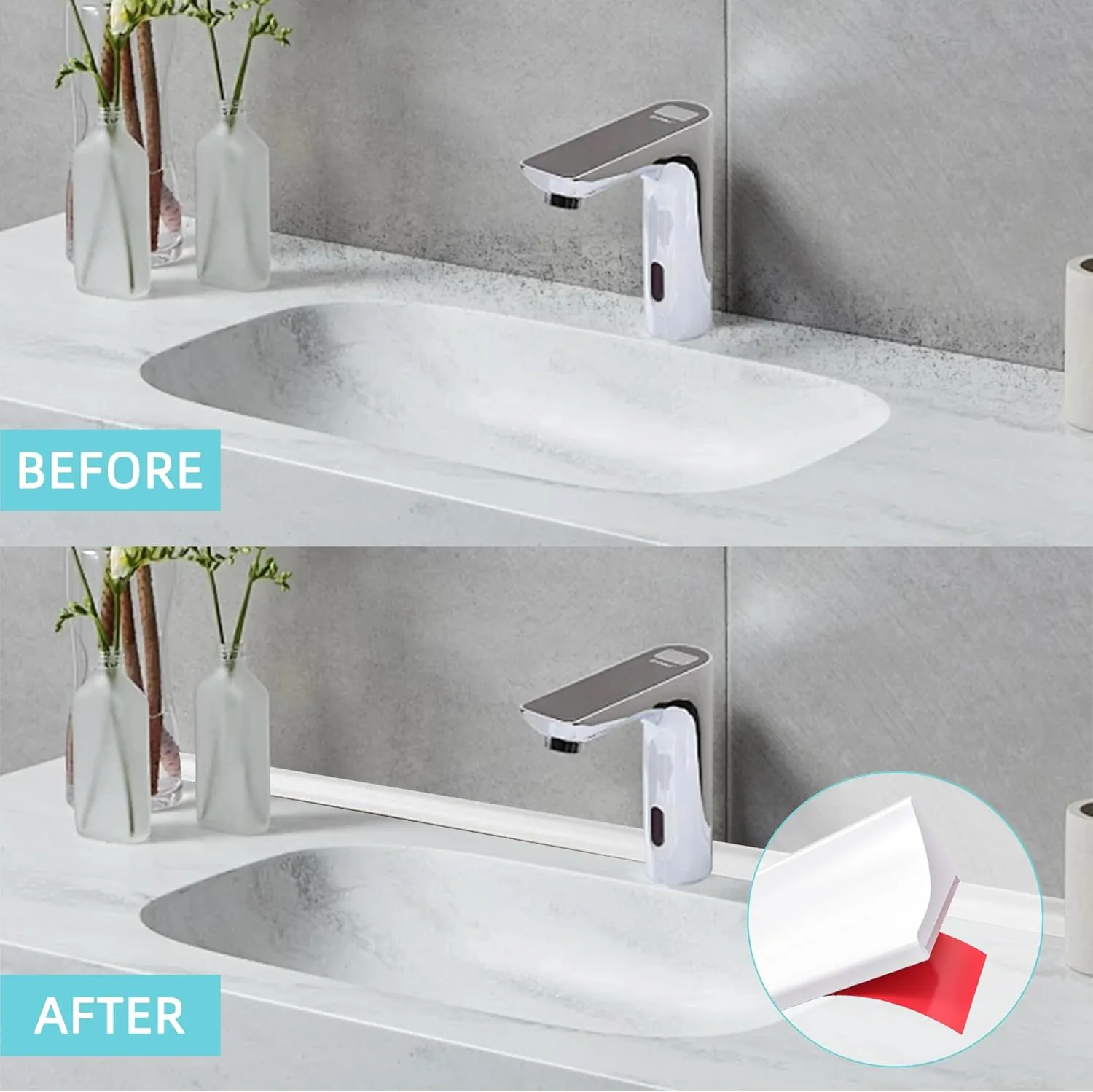 Shower Threshold Water Dam,Walk in Shower Water Guard, Shower Dam Water Barrier Bathroom Sink Splash for Dry And Wet Separation Caulk Seal Strip Edge Trim (98Inch, White)