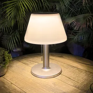 shumi Solar Table Lamp Outdoor Indoor - 3 Lighting Modes, Eye-Caring LED Waterproof Cordless Solar Desk Lamp with Pull Chain for Outside Patio Garden Bedroom Living Room(White Modern Decor)