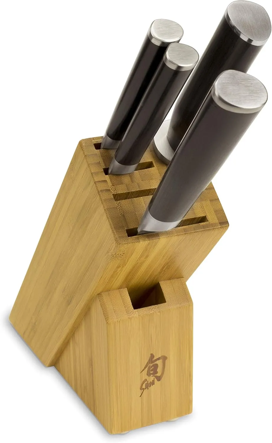 Shun Classic 5 Piece Slimline Block Set, Includes 8" Chef, 3.5" Paring & 6" Utility Knives, Handcrafted Japanese Knife Block Set, Damascus Stainless Steel Cladding, Pakkawood Handle
