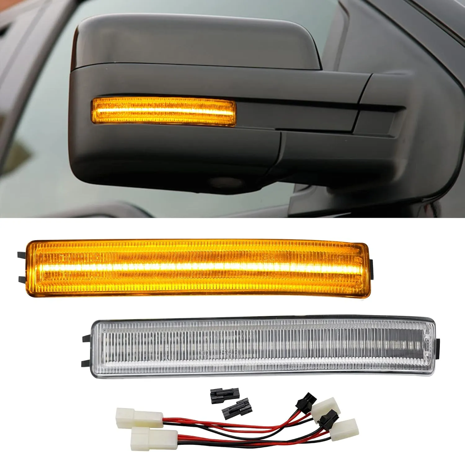 Side Mirror Turn Signal Lights LED Assembly Compatible with F150 2009-2014/for Mark LT 2010-2014,Blink Turn Marker Lamp (Clear Len Yellow Light)