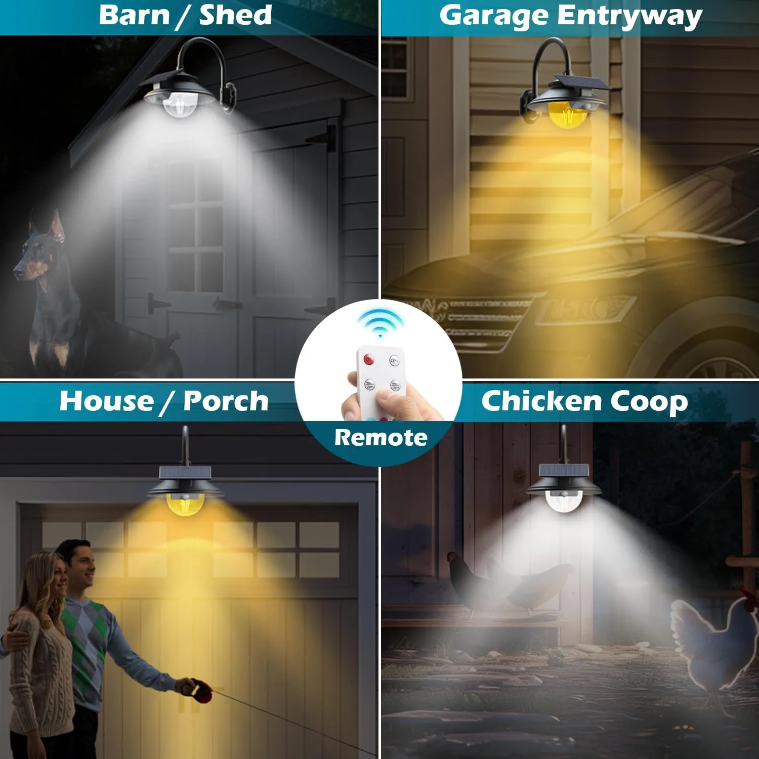 SIEDiNLAR Solar Barn Light Outdoor 3 Modes 2 Lighting, Garage Shed Light Gooseneck Farmhouse Wall Light Waterproof with Remote/Motion Sensor for Garage Barn Shed Porch Chicken Coop Black (2 Pack)