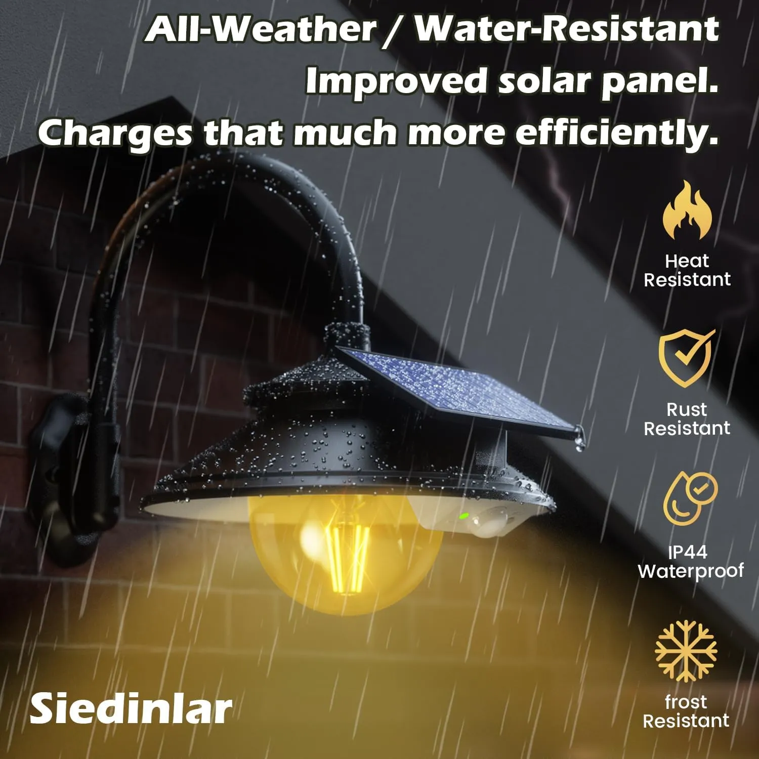SIEDiNLAR Solar Barn Light Outdoor 3 Modes 2 Lighting, Garage Shed Light Gooseneck Farmhouse Wall Light Waterproof with Remote/Motion Sensor for Garage Barn Shed Porch Chicken Coop Black (2 Pack)