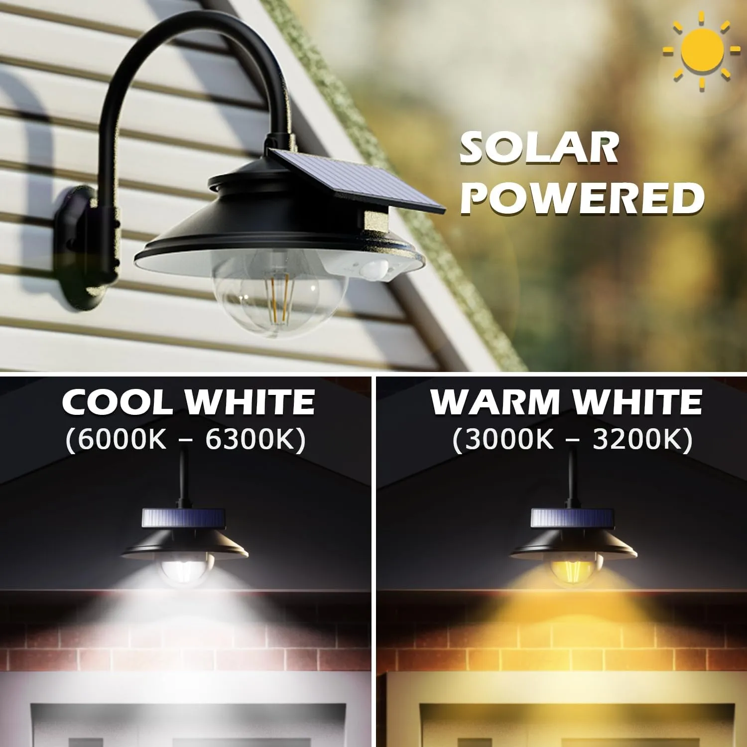 SIEDiNLAR Solar Barn Light Outdoor 3 Modes 2 Lighting, Garage Shed Light Gooseneck Farmhouse Wall Light Waterproof with Remote/Motion Sensor for Garage Barn Shed Porch Chicken Coop Black (2 Pack)