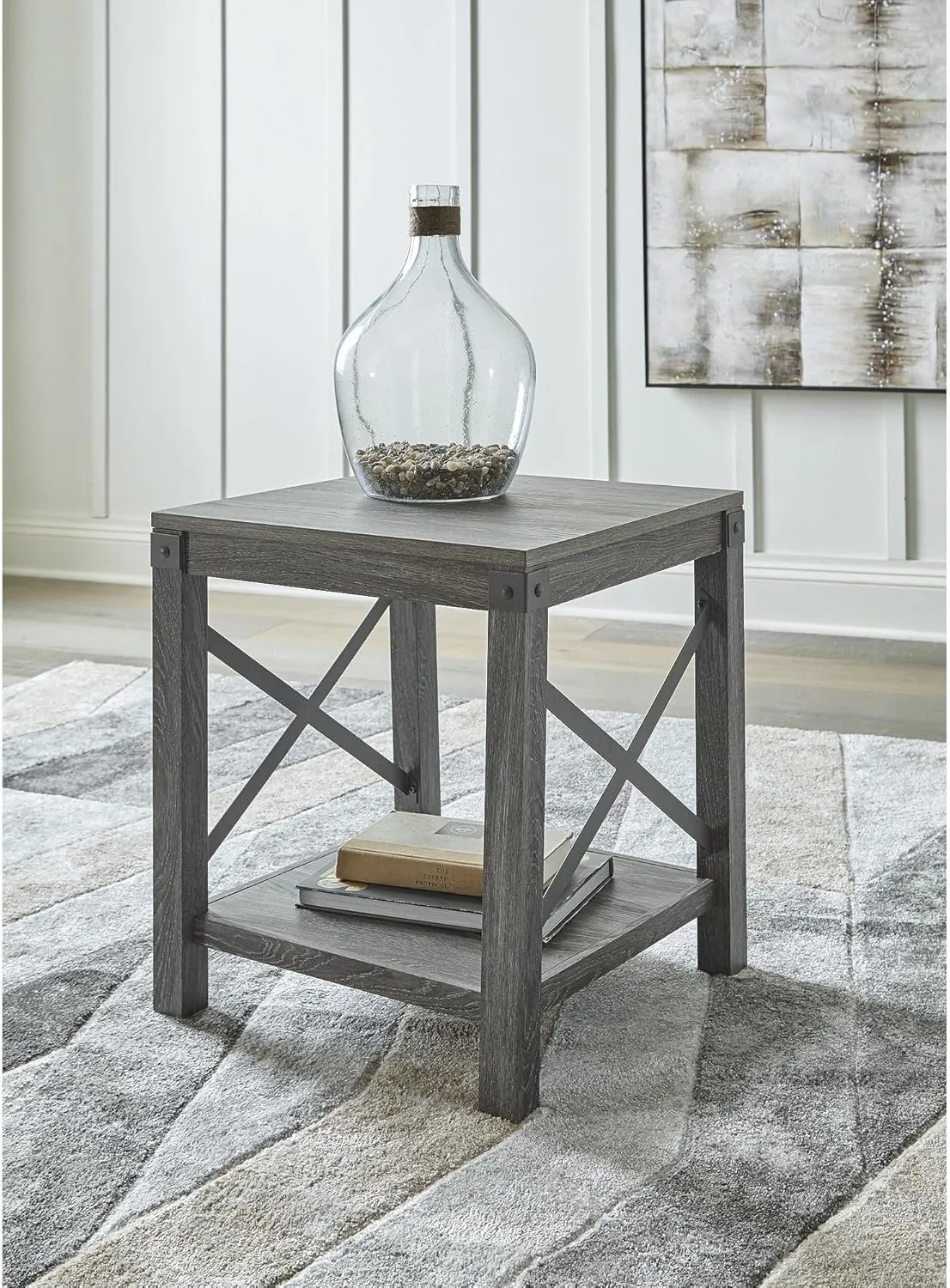 Signature Design by Ashley Freedan Rustic Farmhouse End Table, Gray