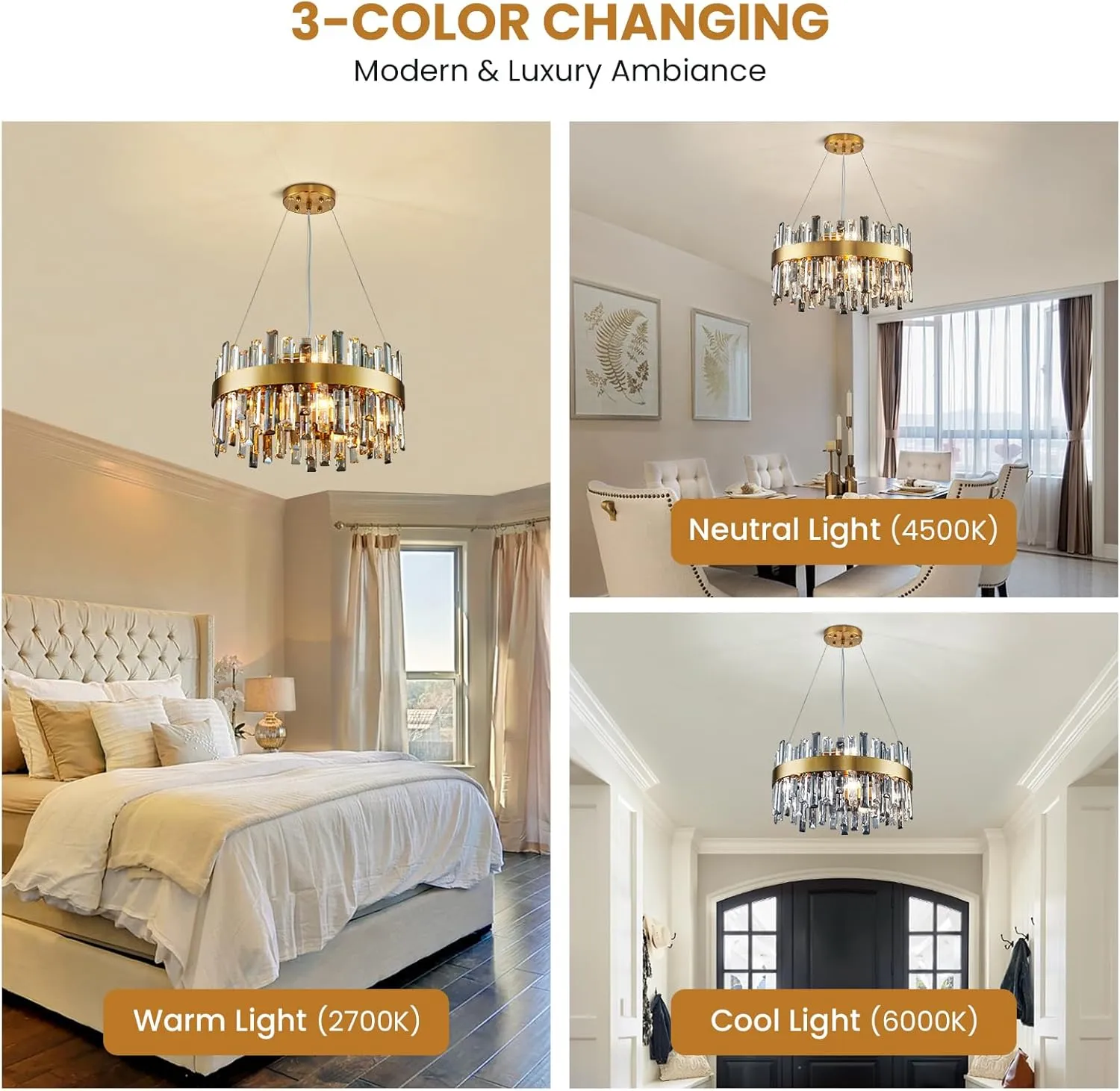 Siljoy 19.7'' Modern Crystal Chandelier, 12-Light Brass Gold Round Raindrop Chandelier Lighting, Luxury Adjustable Hanging Pendant Light Fixture for Living Dining Room Kitchen Island Bedroom Foyer
