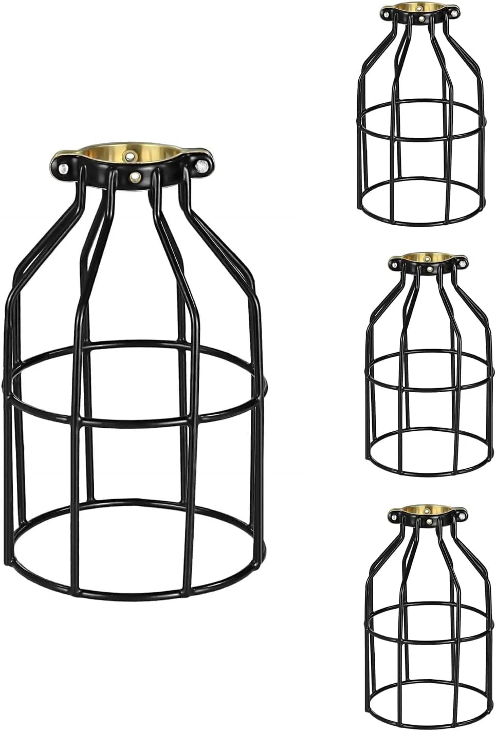 Simple Deluxe Metal Bulb Guard Lamp Cage, Adjustable Industrial Clamp for 1.41"-1.7" Lamp Base, Pendant, Farmhouse Light Fixture, Vintage Lamp Shades, 4 Pack Black