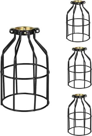 Simple Deluxe Metal Bulb Guard Lamp Cage, Adjustable Industrial Clamp for 1.41"-1.7" Lamp Base, Pendant, Farmhouse Light Fixture, Vintage Lamp Shades, 4 Pack Black
