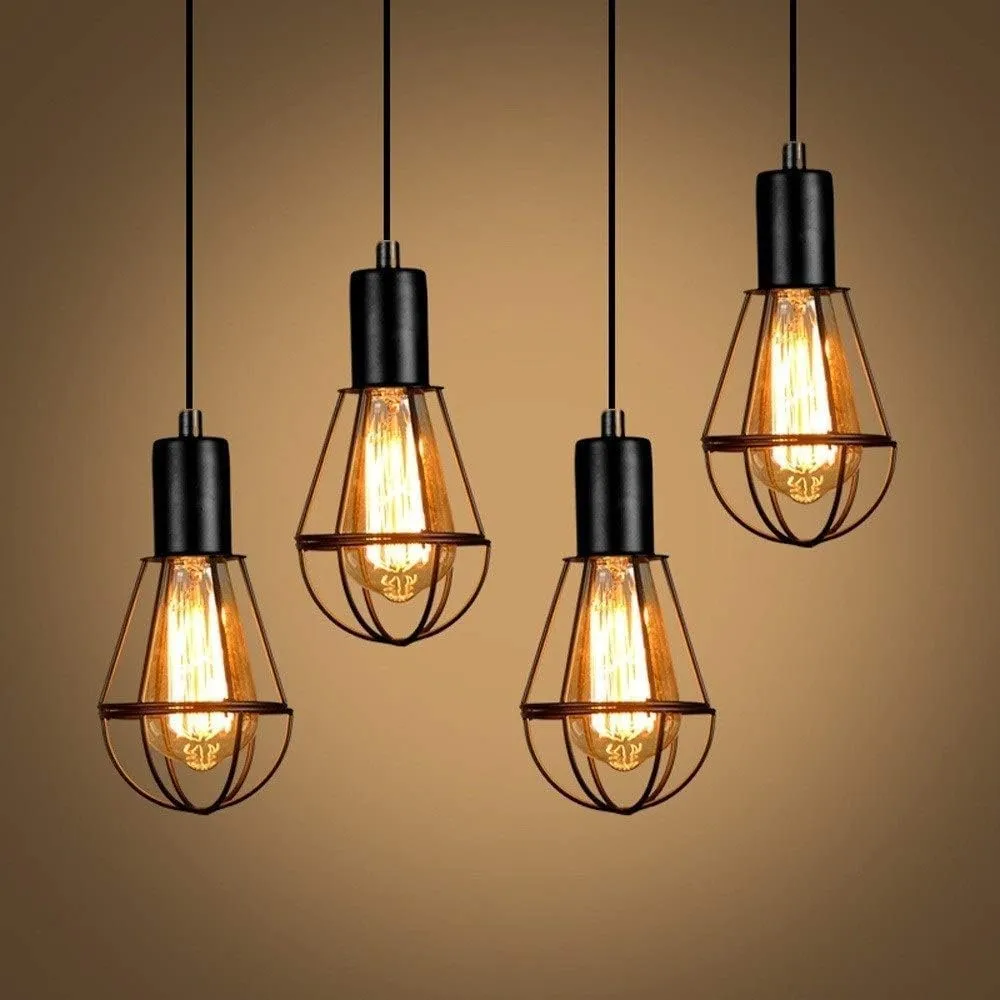 Simple V-intage Birdcage Metal Pendant Ceiling Light Farmhouse Industrial Lighting Fixture E27 Edison Restaurant Adjustable Hanging Light Fixtuure,for Dining Living Room
