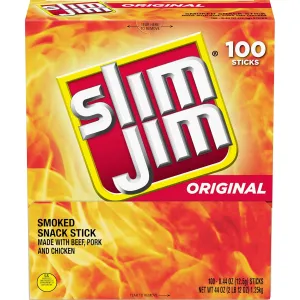 Slim Jim Smoked Meat Sticks, Original Flavor, 2g Protein Per Stick, Snack Size, 0.44 oz. (100 Count)