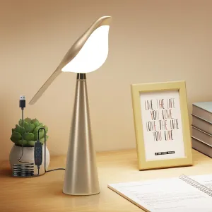 Small Desk Lamp, Bird Lamp, 10 Level Dimmable Brightness Bedside Night Light, Bedroom Table Lamp for Dorm, Office, Gifts, Reading, 3 Colors, Metal Finish, Gold, 360° Rotation