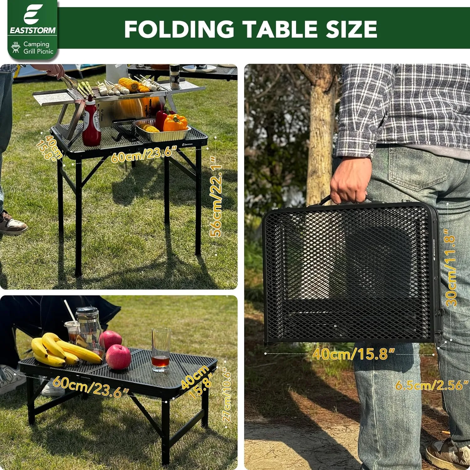 Small Folding Table, Easy for Storage, Compact and Portable Picnic Table for Grill, Outdoor Camping, Garden, Patio, Dining, BBQ, Party, Market, 2Ft (Small, Black)