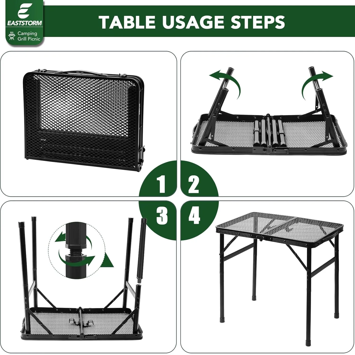 Small Folding Table, Easy for Storage, Compact and Portable Picnic Table for Grill, Outdoor Camping, Garden, Patio, Dining, BBQ, Party, Market, 2Ft (Small, Black)