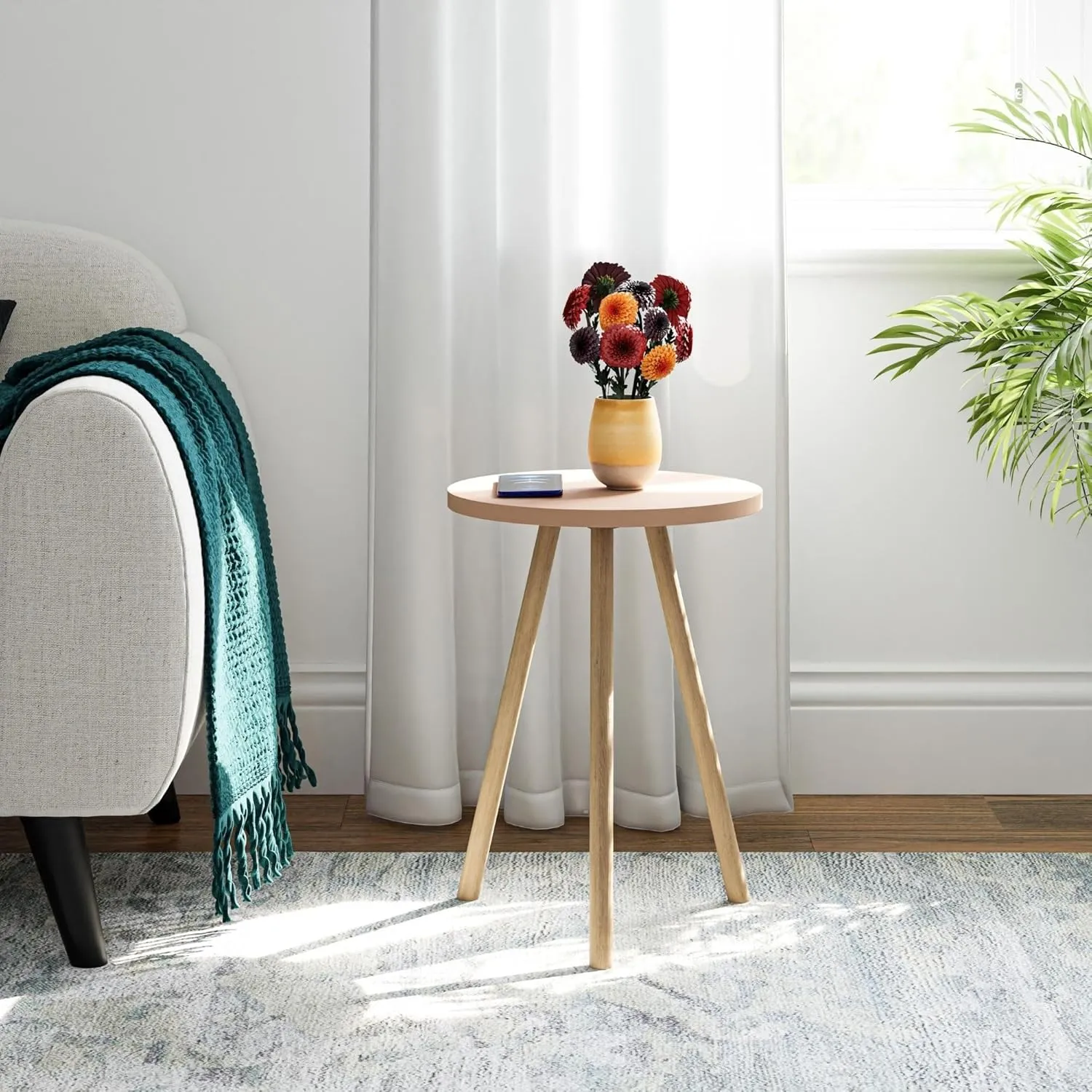 Small Round Side Tables for Living Room, Minimalist Circle Accent Nursery Side tableEnd Table Small Spaces Apartments, Modern Night Stand for Bedroom, Office, Nursery (Cappucino)