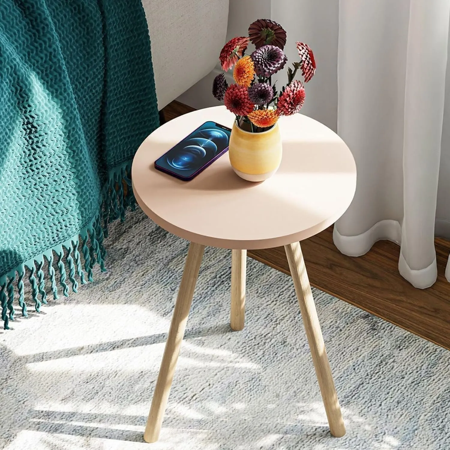 Small Round Side Tables for Living Room, Minimalist Circle Accent Nursery Side tableEnd Table Small Spaces Apartments, Modern Night Stand for Bedroom, Office, Nursery (Cappucino)