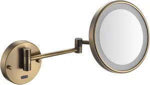 Smart Sensor Makeup Mirror with Lights and 10X Magnification LED Wall Mounted Vanity Mirror Rotable Extendable Shaving Mirror Black Plug in (Color : Gold, S (Color : Brass, Size : Plug in)