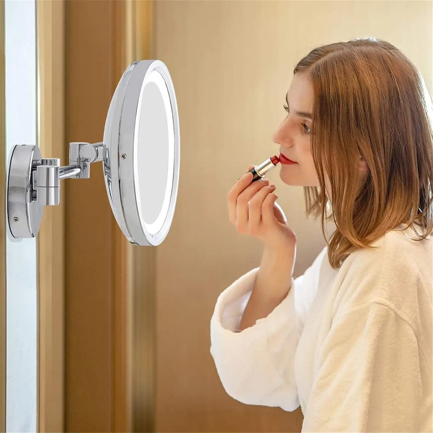 Smart Sensor Makeup Mirror with Lights and 10X Magnification,LED Wall Mounted Vanity Mirror,Rotable Extendable Shaving Mirror(Rose Gold Hardwired)