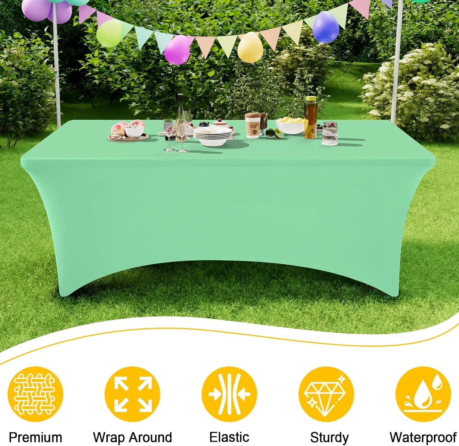 Smiry 2 Pack Spandex Table Cloth 6FT, Elastic Fitted Stretch Tablecloths for Rectangle Tables, Washable Table Cover for Outdoor, Wedding, Banquet & Parties (Bright Green, 72Lx30Wx30H Inch)