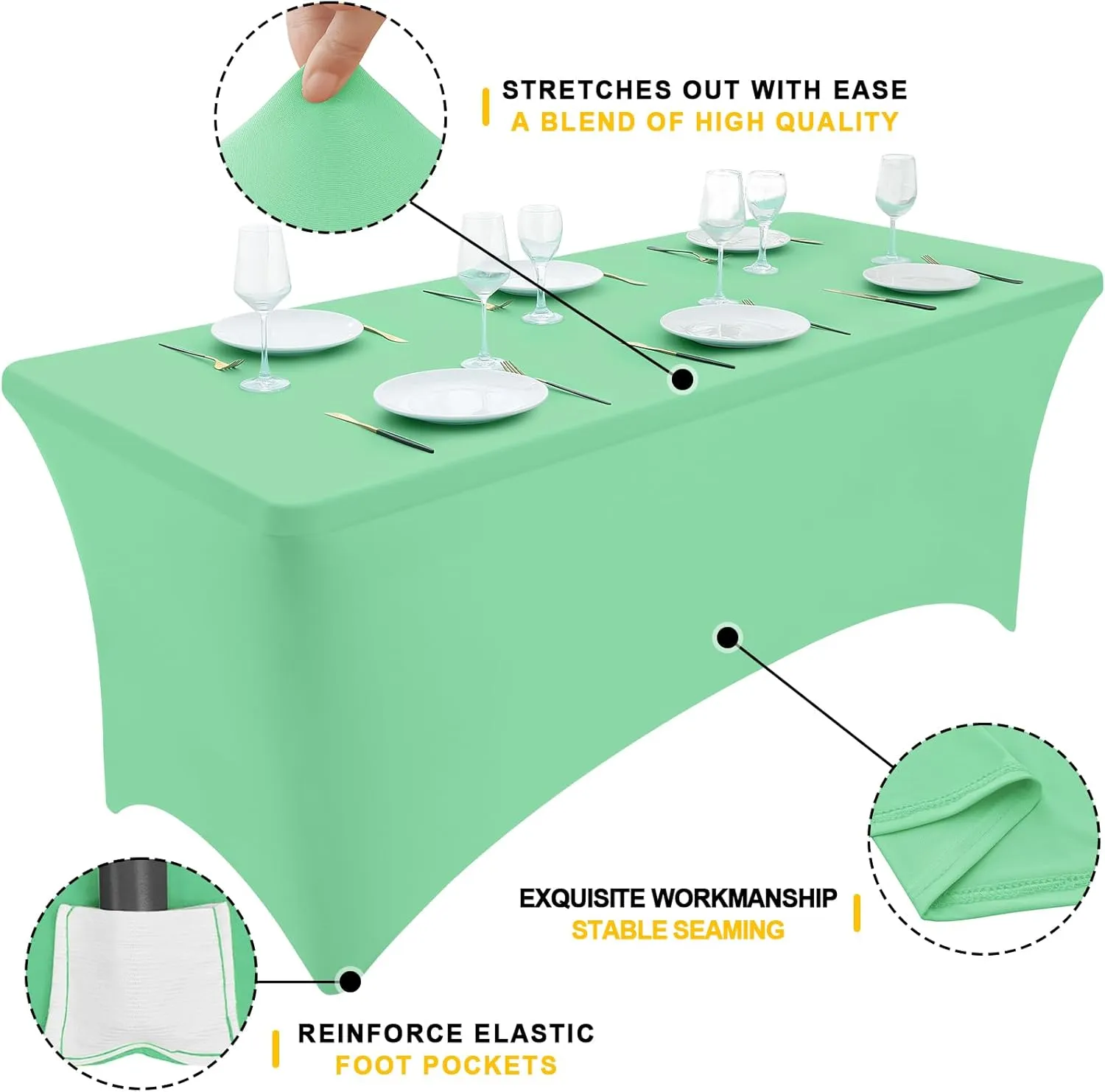 Smiry 2 Pack Spandex Table Cloth 6FT, Elastic Fitted Stretch Tablecloths for Rectangle Tables, Washable Table Cover for Outdoor, Wedding, Banquet & Parties (Bright Green, 72Lx30Wx30H Inch)