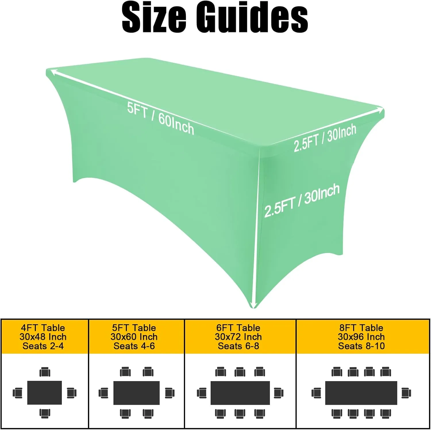 Smiry 2 Pack Spandex Table Cloth 6FT, Elastic Fitted Stretch Tablecloths for Rectangle Tables, Washable Table Cover for Outdoor, Wedding, Banquet & Parties (Bright Green, 72Lx30Wx30H Inch)