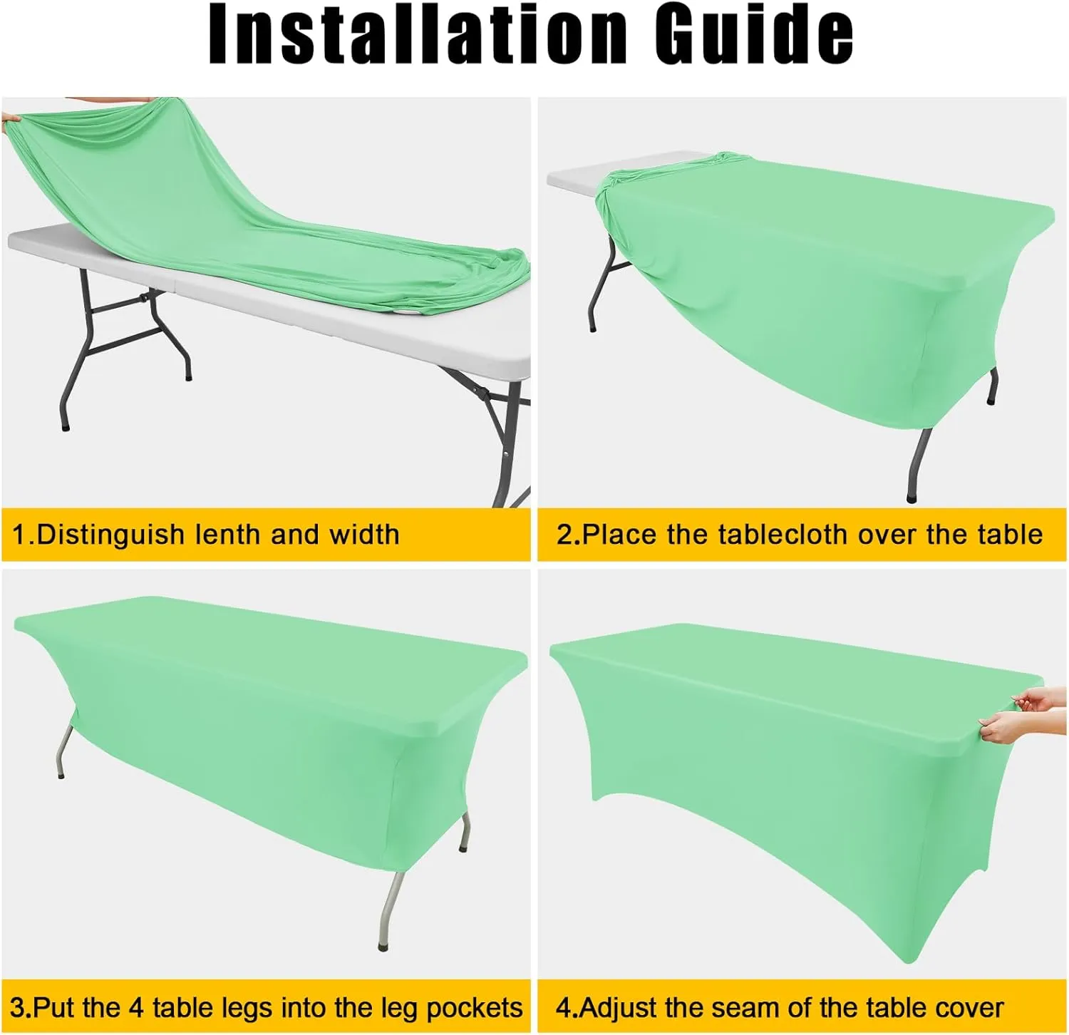 Smiry 2 Pack Spandex Table Cloth 6FT, Elastic Fitted Stretch Tablecloths for Rectangle Tables, Washable Table Cover for Outdoor, Wedding, Banquet & Parties (Bright Green, 72Lx30Wx30H Inch)