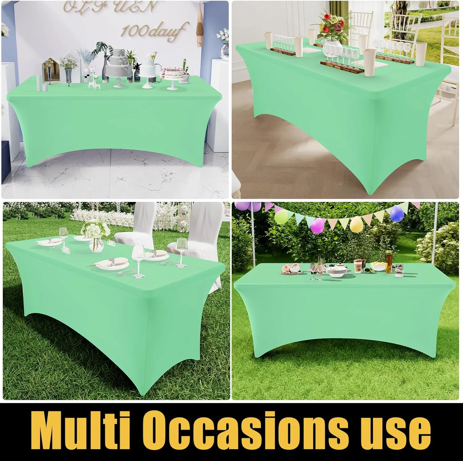 Smiry 2 Pack Spandex Table Cloth 6FT, Elastic Fitted Stretch Tablecloths for Rectangle Tables, Washable Table Cover for Outdoor, Wedding, Banquet & Parties (Bright Green, 72Lx30Wx30H Inch)