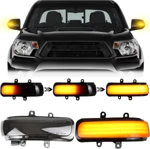 Smoke LED Side Mirror Marker Lights Compatible with 2012-2015 Toyota Tacoma, 2013-2020 Sienna, 2010-2013 4Runner, 2009-2012 RAV4 - Amber Dynamic Turn Signal Indicator Lamp Assembly (SMOKE)