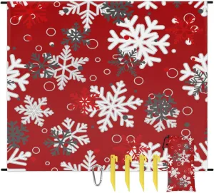 Snowflakes Beach Blanket, Sandproof Beach Mat, 68 x 59 Waterproof Quick Drying Sand Free Mat with 4 x Ground Spikes for Outdoor Travel Camping Hiking, Christmas Holiday