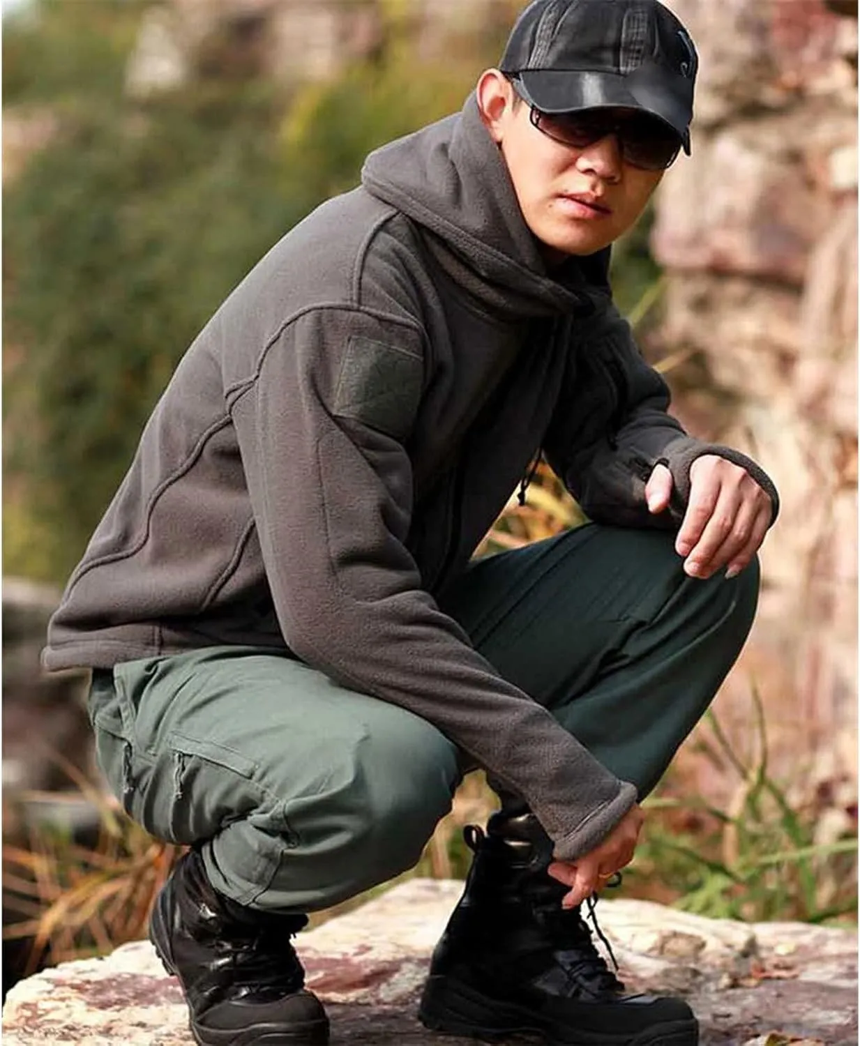 SNPP Outdoor Jacket with Hood Windbreaker Hoodie Jacket Men Clothing Fleece Lined Warm Hiking Jacket Trekking Camping,Grey-Large