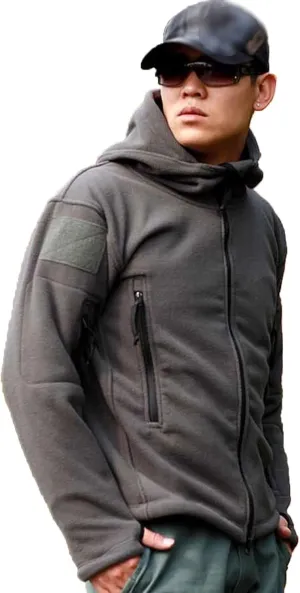 SNPP Outdoor Jacket with Hood Windbreaker Hoodie Jacket Men Clothing Fleece Lined Warm Hiking Jacket Trekking Camping,Grey-Large