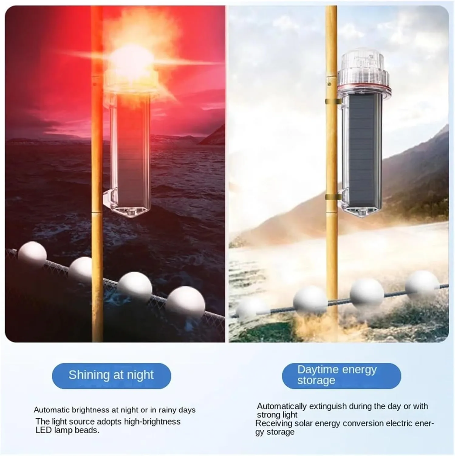 Solar Beacon Lamp Waterproof Fishing Buoy Signal Lamp Fishing Net Flashing Torpedo Warning Lamp Marine Tricolor Lamp(C)