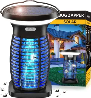 Solar Bug Zapper Outdoor Waterproof, Portable Pest Control Electric Mosquito Zapper Killer with Panel Sensor, Rechargeable Insect Trap Fly Zapper for Home, Patio, Backyard, Camping