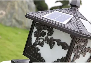 Solar Column Head lamp Decorative Column Outdoor Waterproof Garden lamp Household Doorpost Wall lamp Garden Villa Outdoor Door lamp (Color : Black, Size : S)