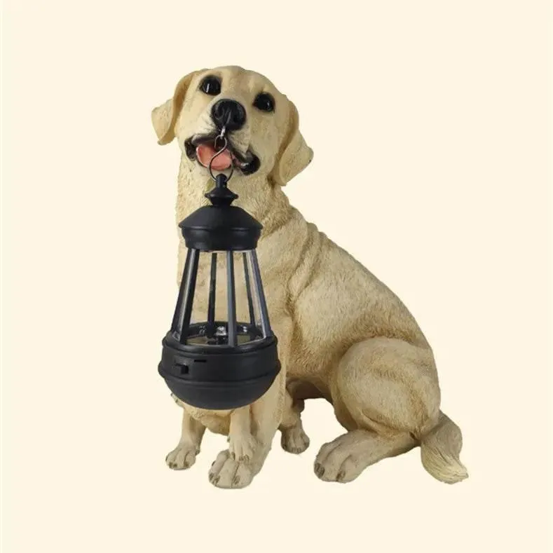 Solar Dog Statue Lamp - Outdoor Resin Light Decor
