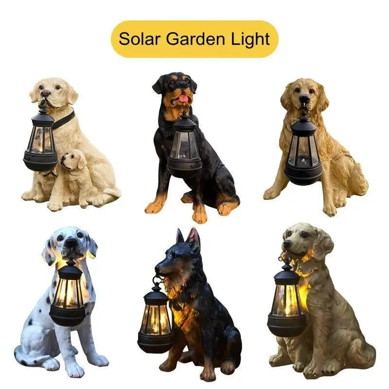 Solar Dog Statue Lamp - Outdoor Resin Light Decor