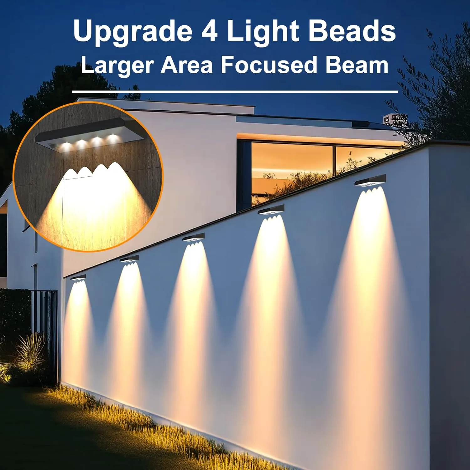 Solar Fence Lights Outdoor, 8 Pack Fence Lights Solar Powered with 4 LED, Fence Solar Light Outdoor IP65 Waterproof Deck Light for Backyard, Railing, Patio, Stair, Wall, Step - Warm Lighting