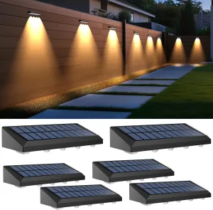 Solar Fence Lights Outdoor Waterproof IP65, 6 Pack Fence Lights Solar Powered 60 Lumens Auto On/Off Step Wall Lights Outside Decorations for Yard, Porch, Patio, Stairs, Pool, Deck, Garden- Warm Light