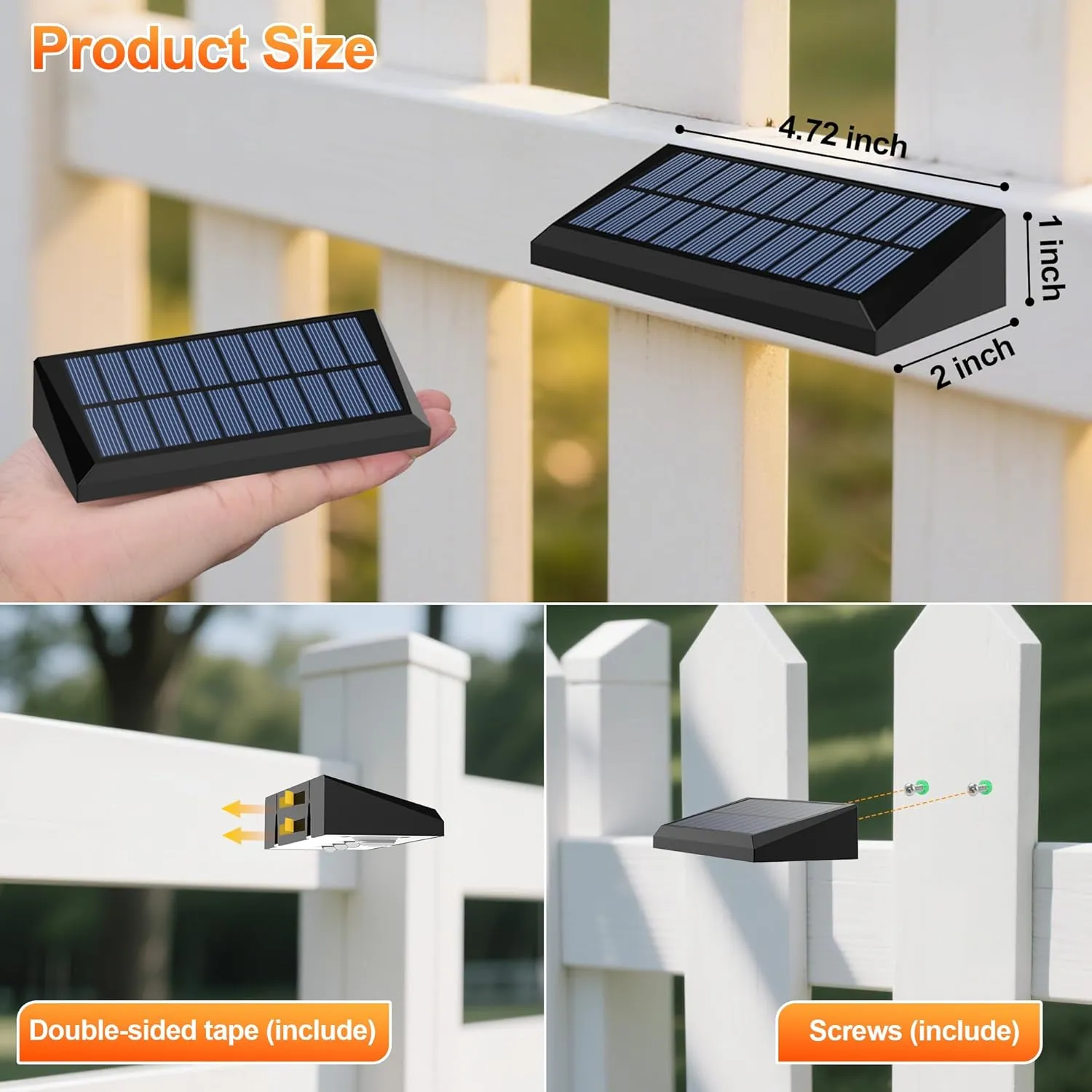 Solar Fence Lights Outdoor Waterproof IP65, 6 Pack Fence Lights Solar Powered 60 Lumens Auto On/Off Step Wall Lights Outside Decorations for Yard, Porch, Patio, Stairs, Pool, Deck, Garden-White Light