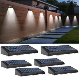 Solar Fence Lights Outdoor Waterproof IP65, 6 Pack Fence Lights Solar Powered 60 Lumens Auto On/Off Step Wall Lights Outside Decorations for Yard, Porch, Patio, Stairs, Pool, Deck, Garden-White Light