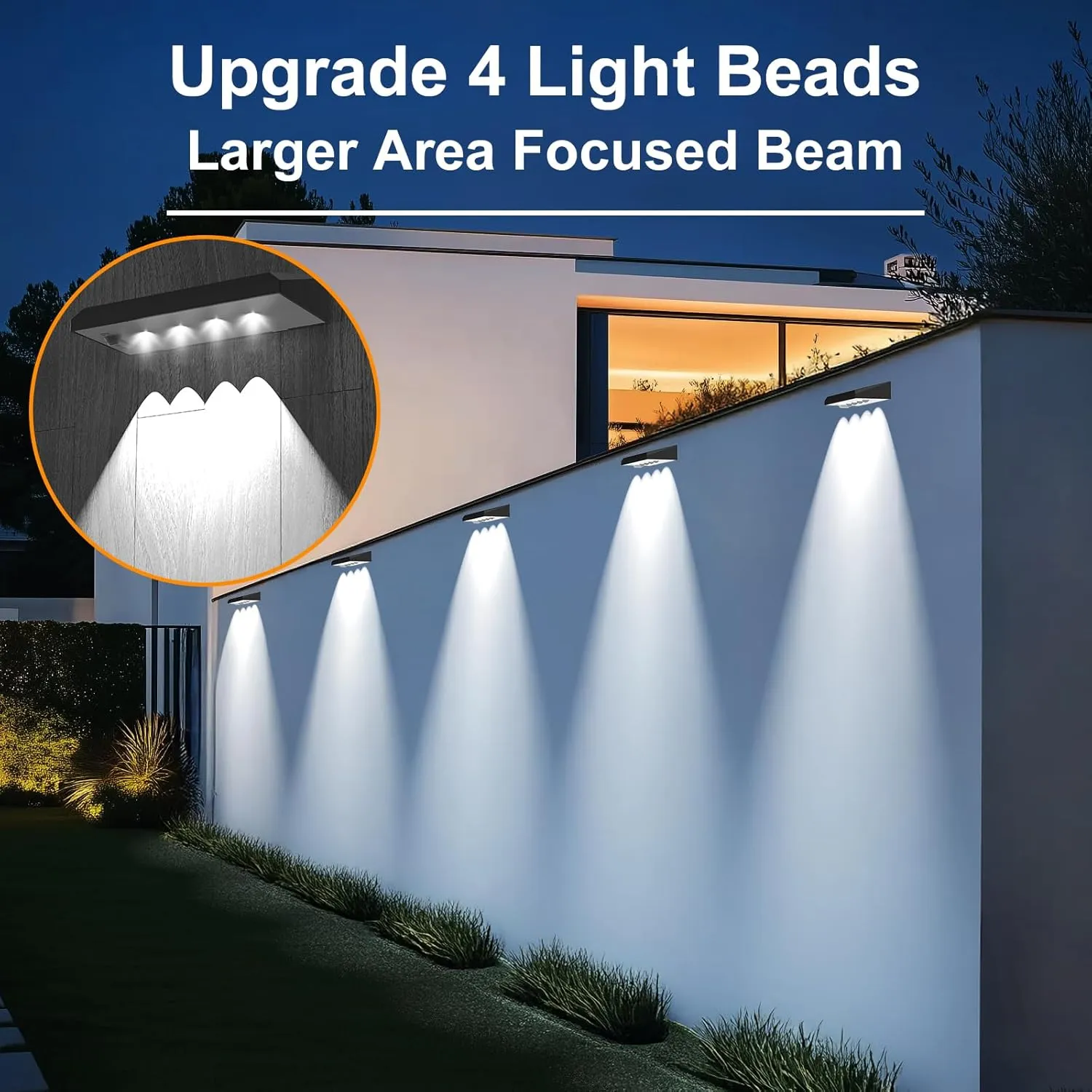 Solar Fence Lights Outdoor Waterproof IP65, 6 Pack Fence Lights Solar Powered 60 Lumens Auto On/Off Step Wall Lights Outside Decorations for Yard, Porch, Patio, Stairs, Pool, Deck, Garden-White Light