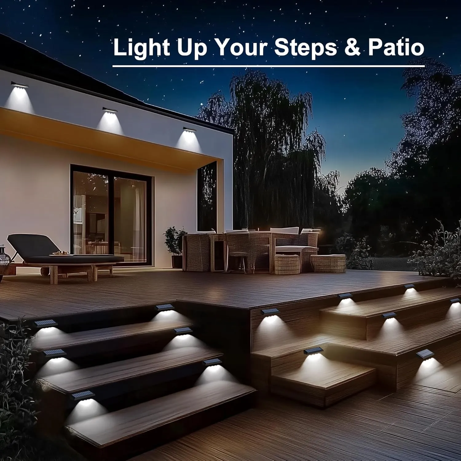 Solar Fence Lights Outdoor Waterproof IP65, 6 Pack Fence Lights Solar Powered 60 Lumens Auto On/Off Step Wall Lights Outside Decorations for Yard, Porch, Patio, Stairs, Pool, Deck, Garden-White Light